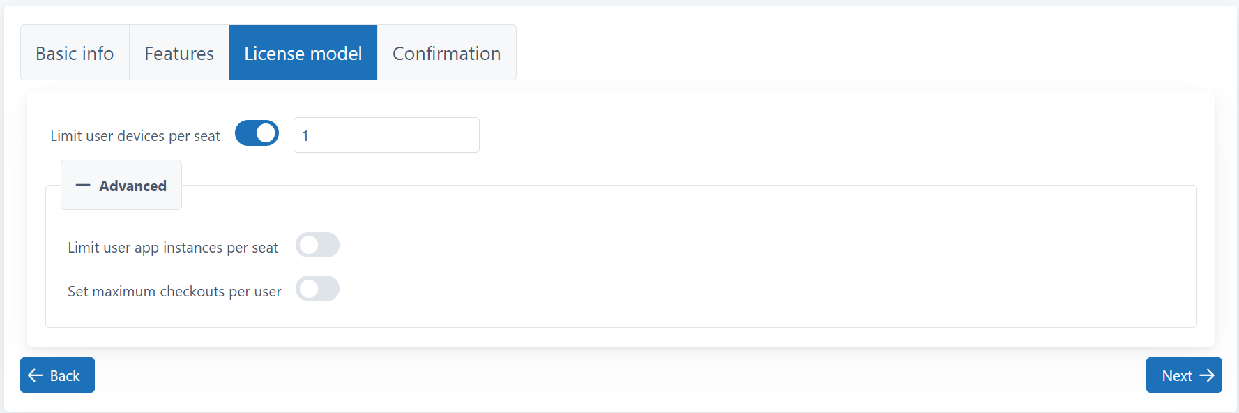 Define license model for product