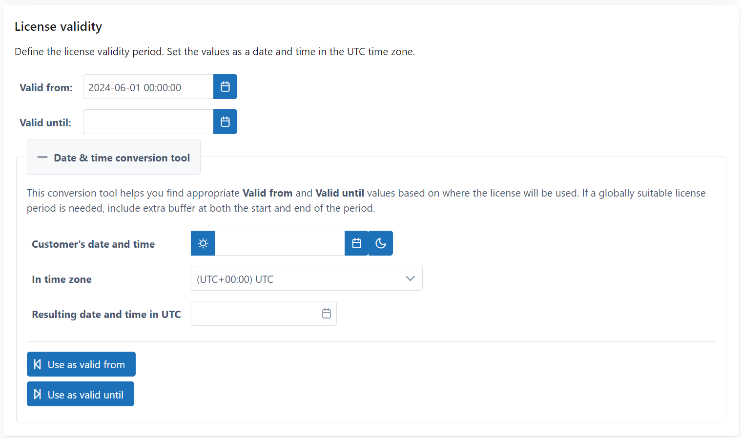 Define quantity and type settings