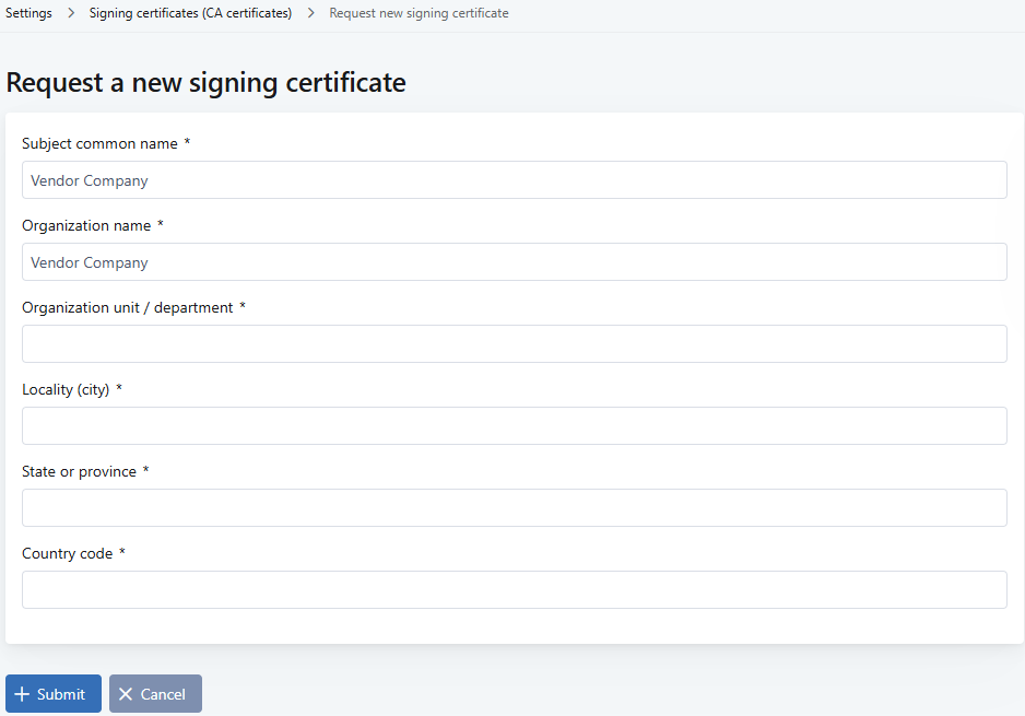 Request a signing certificate