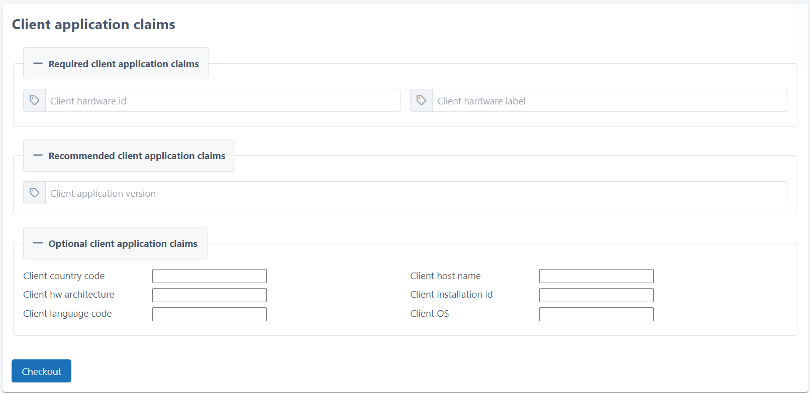 Define client application claims for checkout