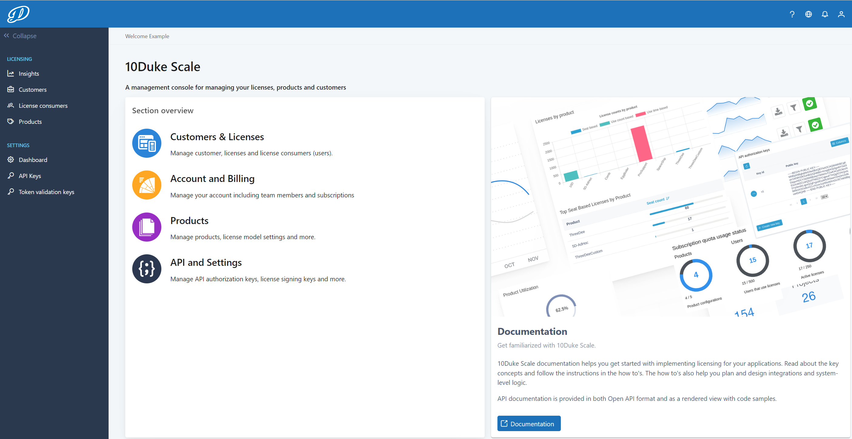 Main page of 10Duke Scale UI console